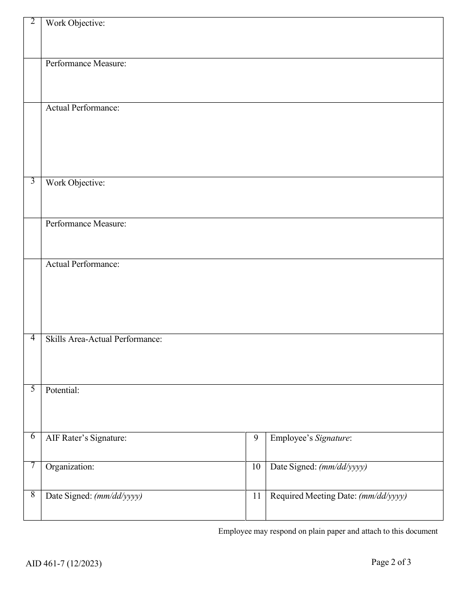 Form AID461-7 Appraisal Input Form (Aif), Page 2
