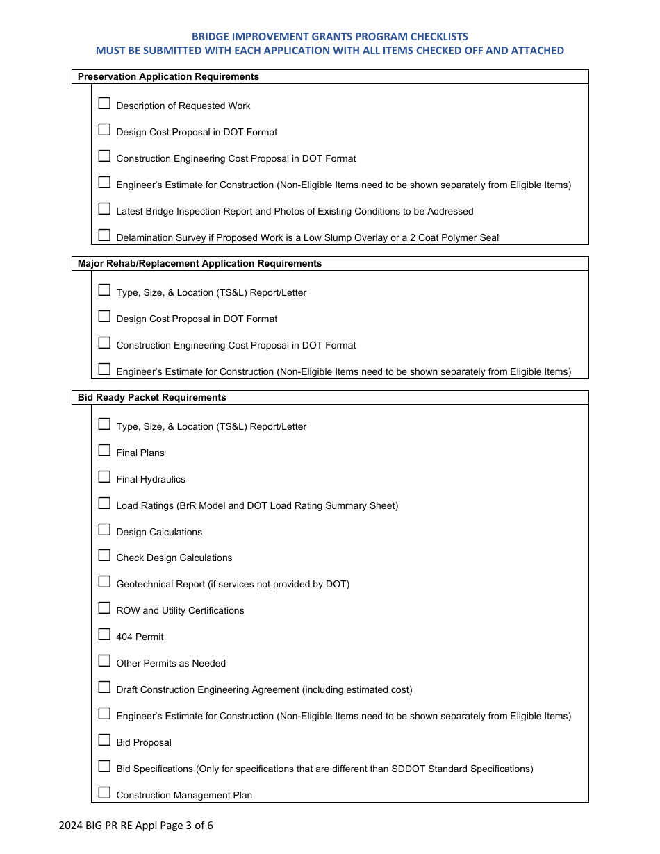 Application for Bridge Improvement Grant (Big) Funds Preservation or Rehab / Replacement - South Dakota, Page 3