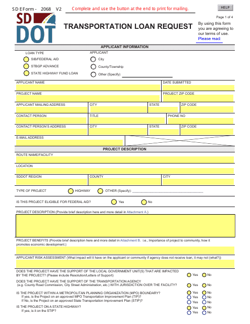 SD Form 2068  Printable Pdf