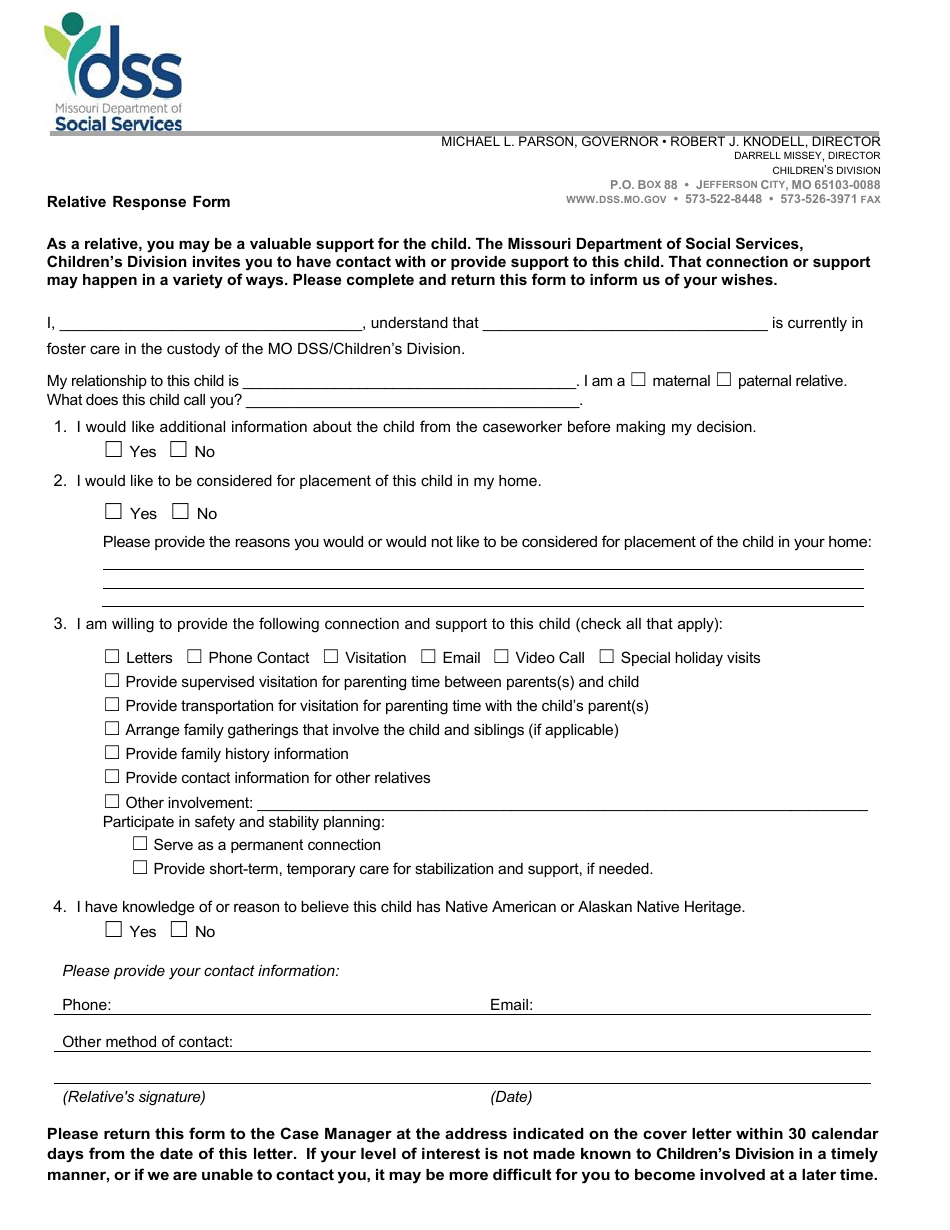 Form CD-203 Relative Notification Letter  Response Form - Missouri, Page 2