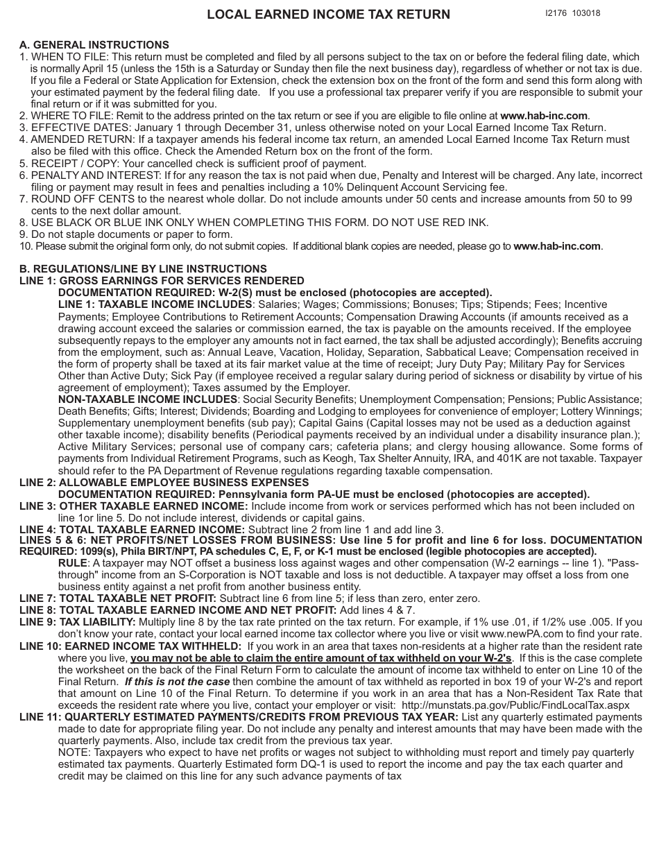 Form F-1 Taxpayer Annual Local Earned Income Tax Return - Pennsylvania, Page 3