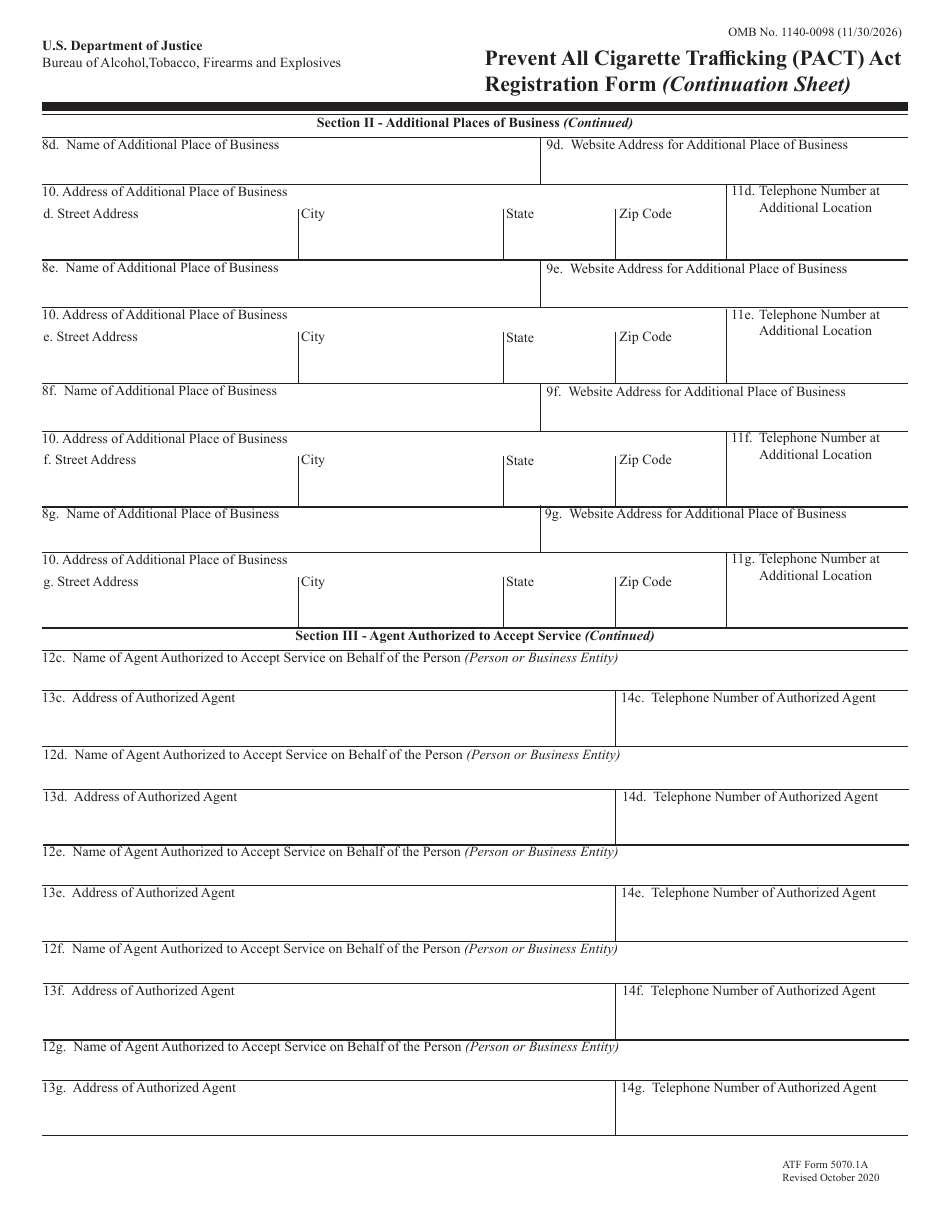 ATF Form 5070.1A Download Fillable PDF or Fill Online Prevent All
