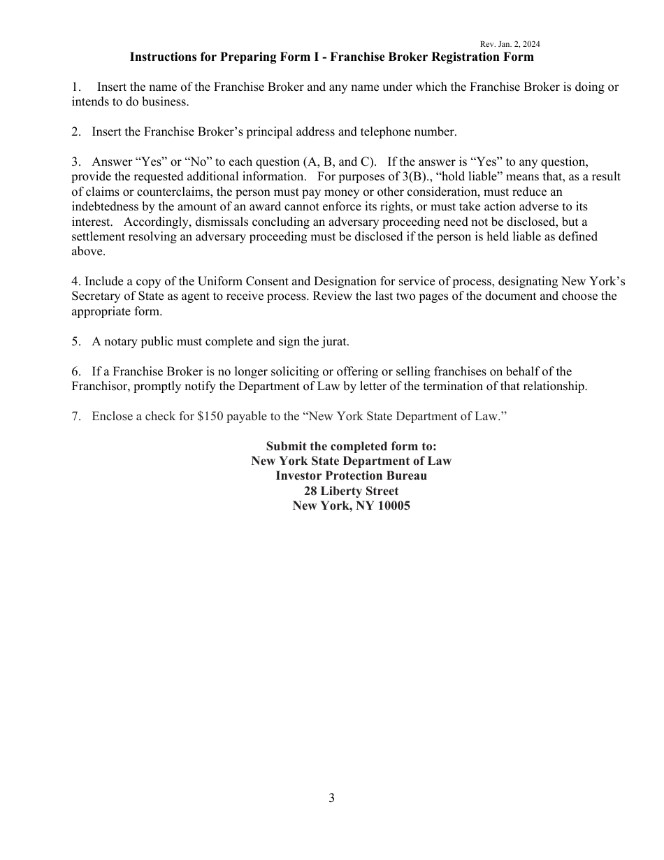 Form I (DOS-17) Franchise Broker Registration Form - New York, Page 3