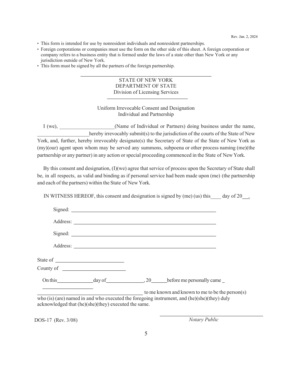 Form I (DOS-17) Franchise Broker Registration Form - New York, Page 5