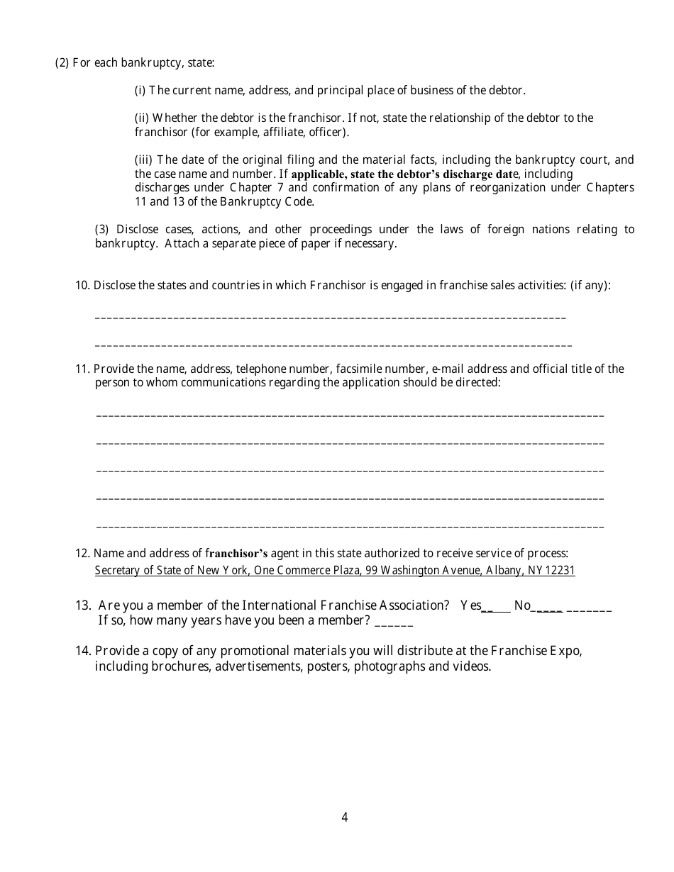 Exemption Request for an Unregistered U.S.-based Franchisor to Exhibit and Offer for Sale, but Not to Sell, Franchises at the International Franchise Expo in New York - New York, Page 4