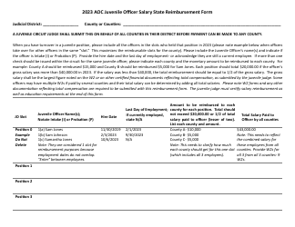 Document preview: Aoc Juvenile Officer Salary State Reimbursement Form - Arkansas, 2023
