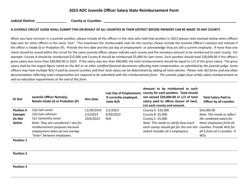 Aoc Juvenile Officer Salary State Reimbursement Form - Arkansas, 2023