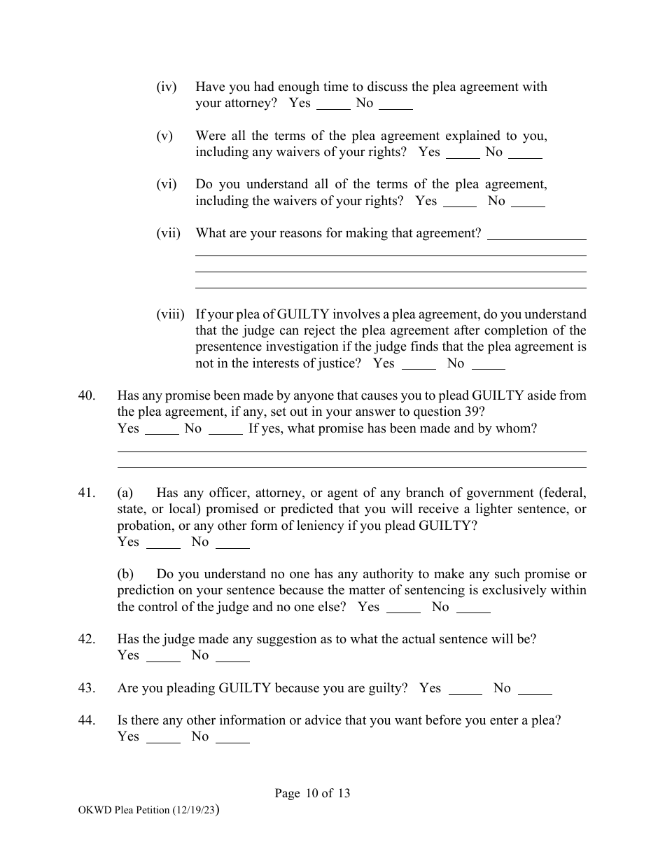 Petition to Enter Plea of Guilty - Oklahoma, Page 10