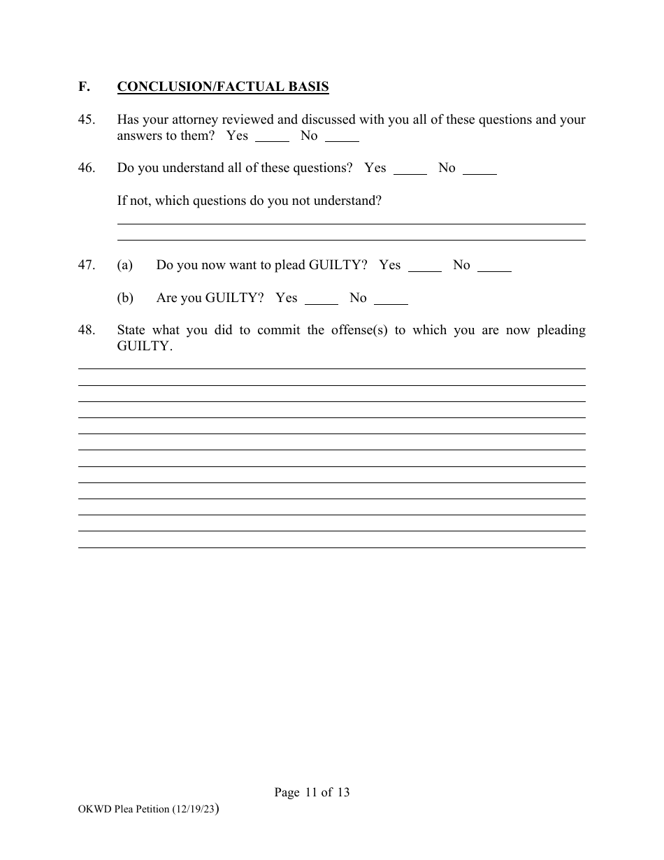 Petition to Enter Plea of Guilty - Oklahoma, Page 11