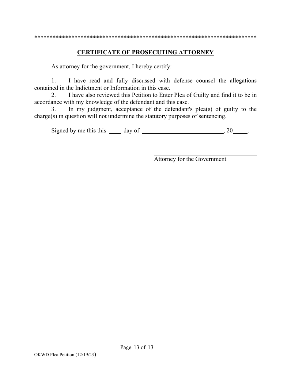 Petition to Enter Plea of Guilty - Oklahoma, Page 13
