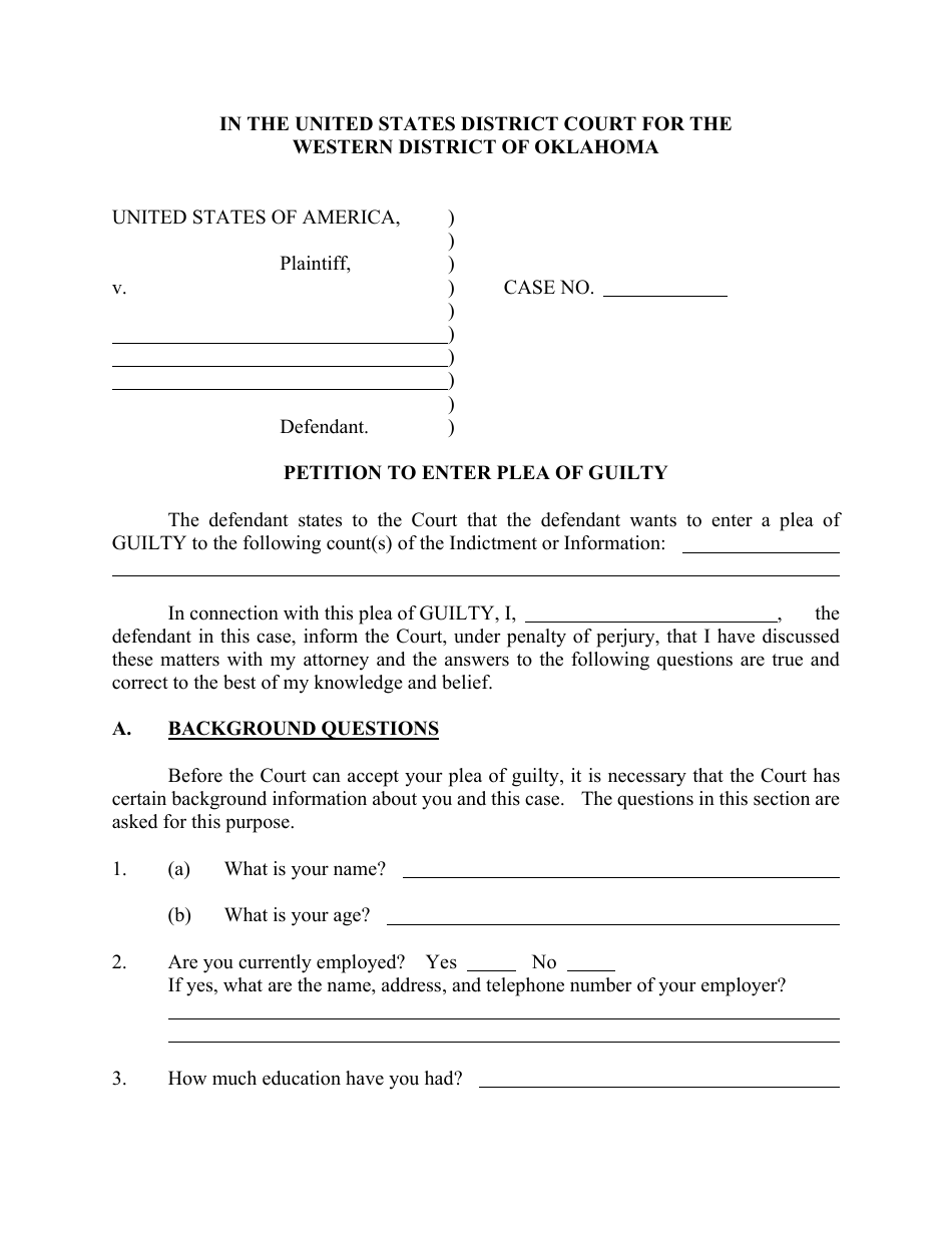 Petition to Enter Plea of Guilty - Oklahoma, Page 1