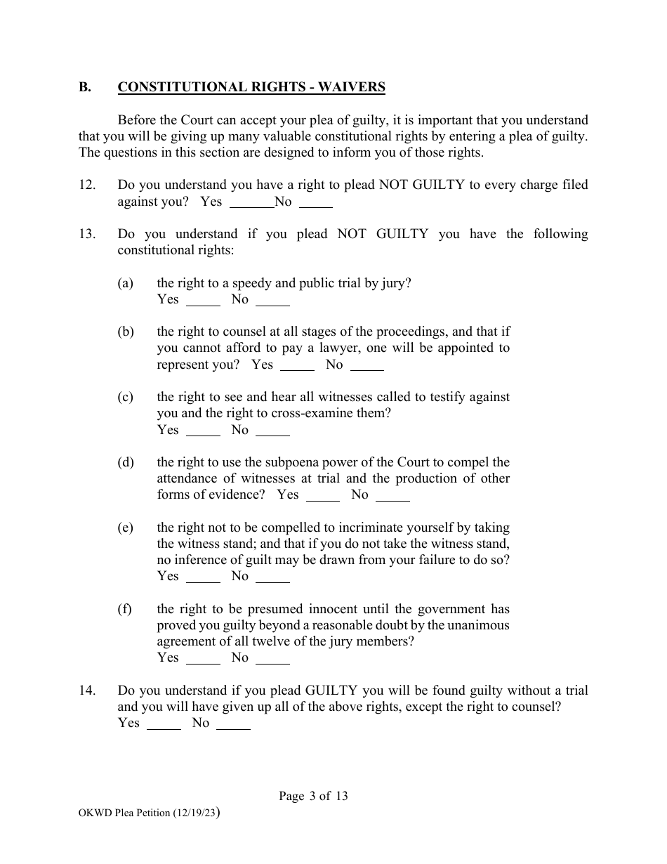 Petition to Enter Plea of Guilty - Oklahoma, Page 3