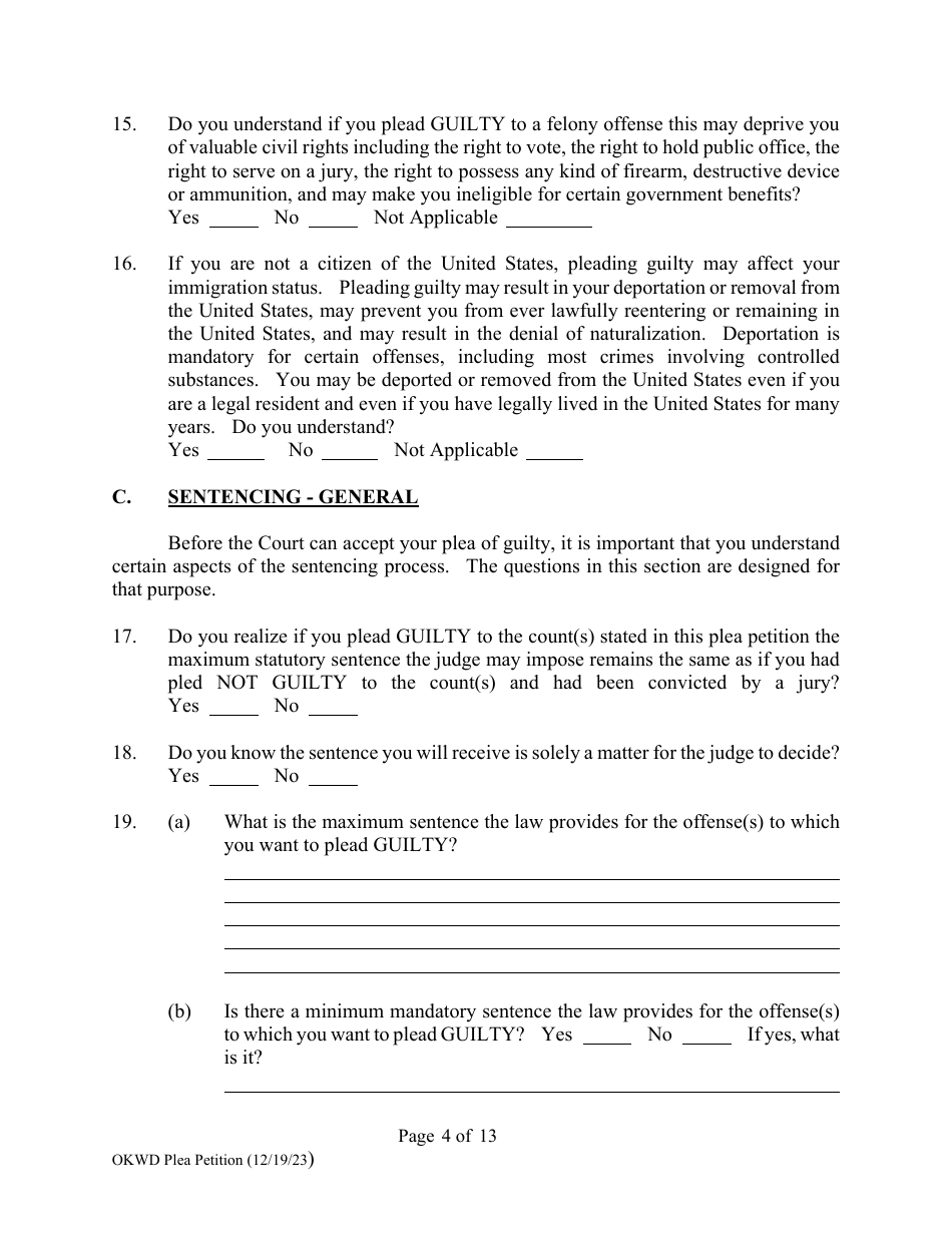 Petition to Enter Plea of Guilty - Oklahoma, Page 4