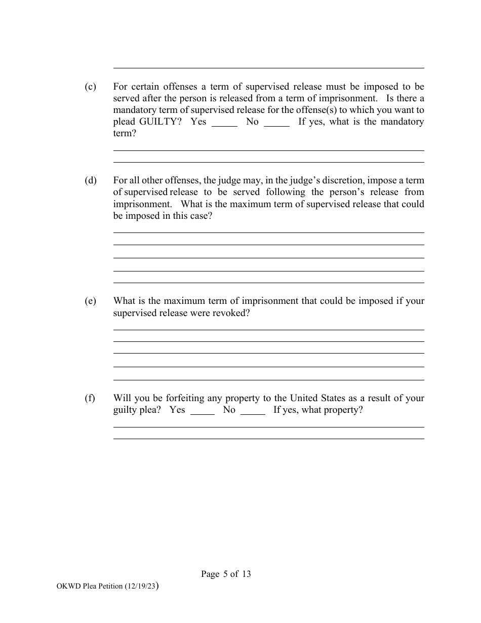 Petition to Enter Plea of Guilty - Oklahoma, Page 5