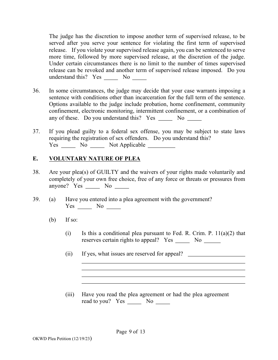 Petition to Enter Plea of Guilty - Oklahoma, Page 9