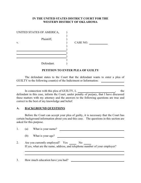Petition to Enter Plea of Guilty - Oklahoma Download Pdf