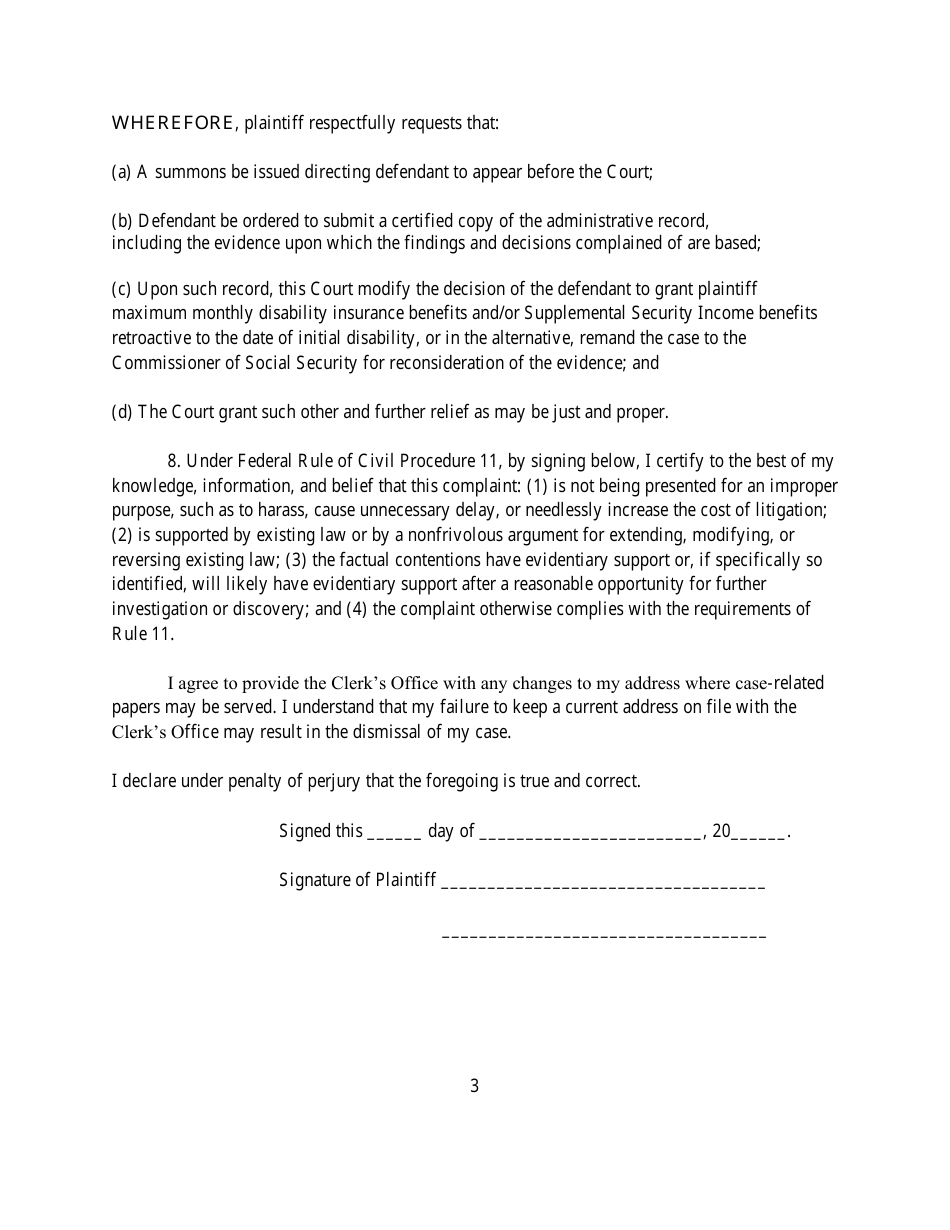 Form MOED-0045 Complaint for Judicial Review of Decision of the Commissioner of Social Security - Missouri, Page 3