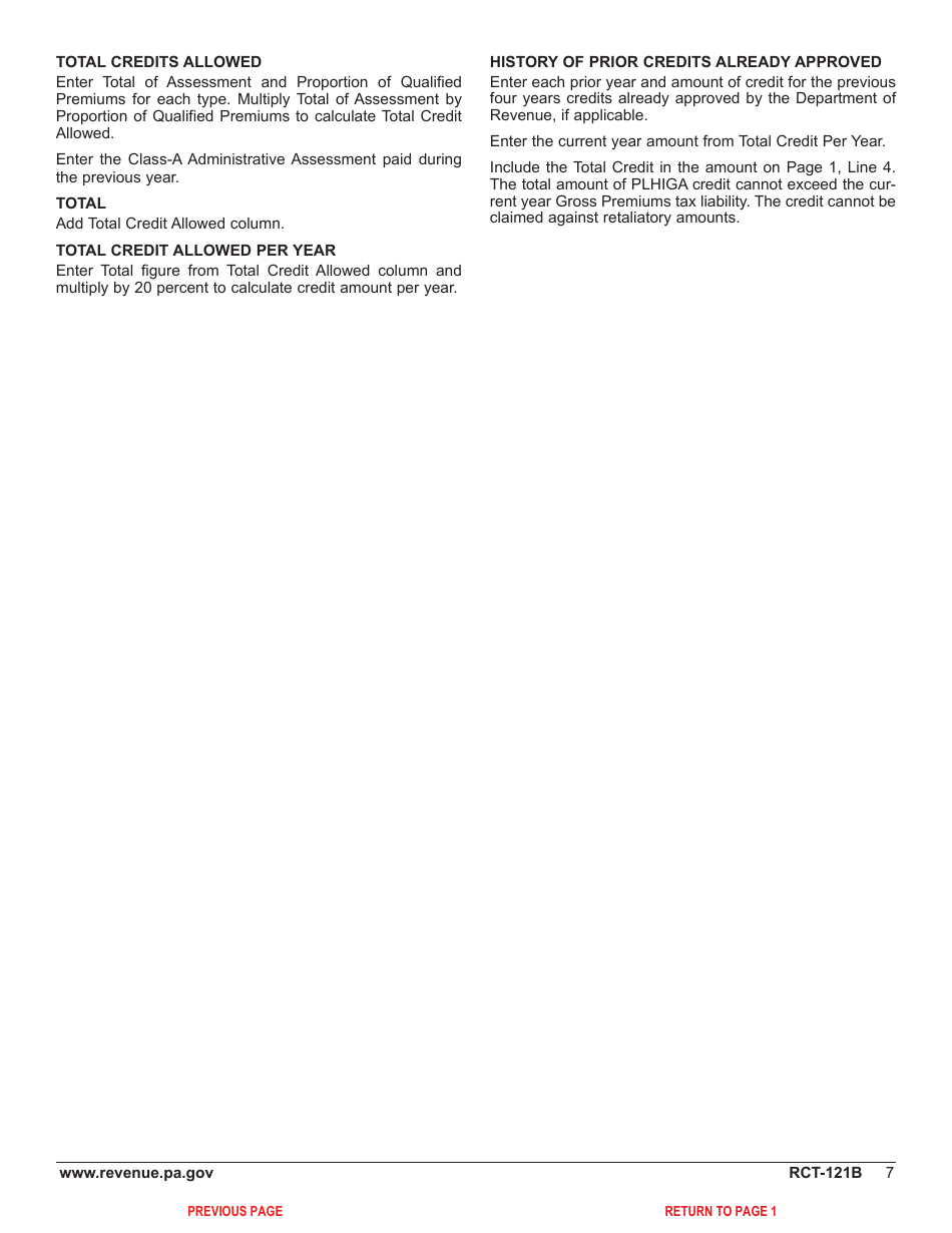 Form RCT-121B Gross Premiums Tax - Foreign Life or Foreign Title Insurance Companies - Pennsylvania, Page 11