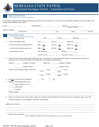 Form NSP1715 Concealed Handgun Permit - Statement of Vision - Nebraska