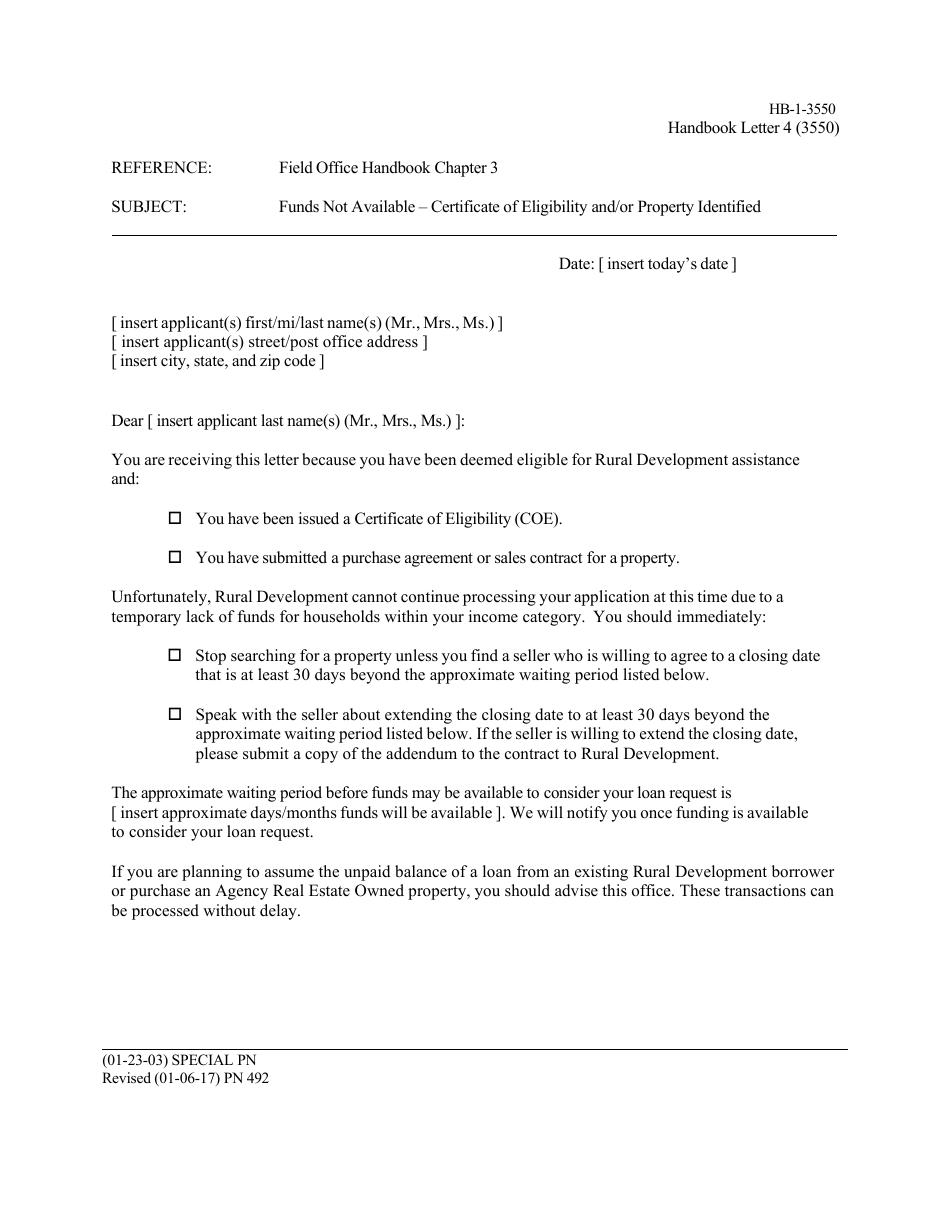 Form HB-1-3550 Appendix 3 Handbook Letters - Direct Single Family Housing Loans and Grants - Field Office Handbook, Page 11