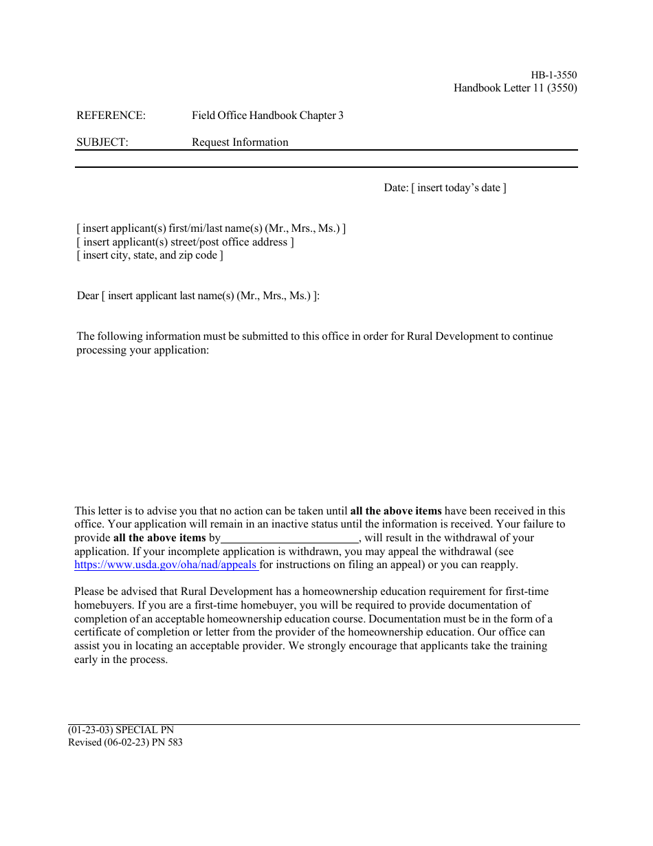 Form HB-1-3550 Appendix 3 Handbook Letters - Direct Single Family Housing Loans and Grants - Field Office Handbook, Page 16
