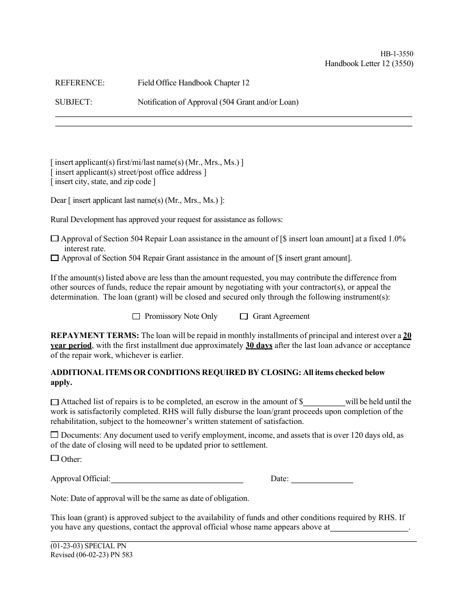 Form HB-1-3550 Appendix 3 Handbook Letters - Direct Single Family Housing Loans and Grants - Field Office Handbook, Page 18