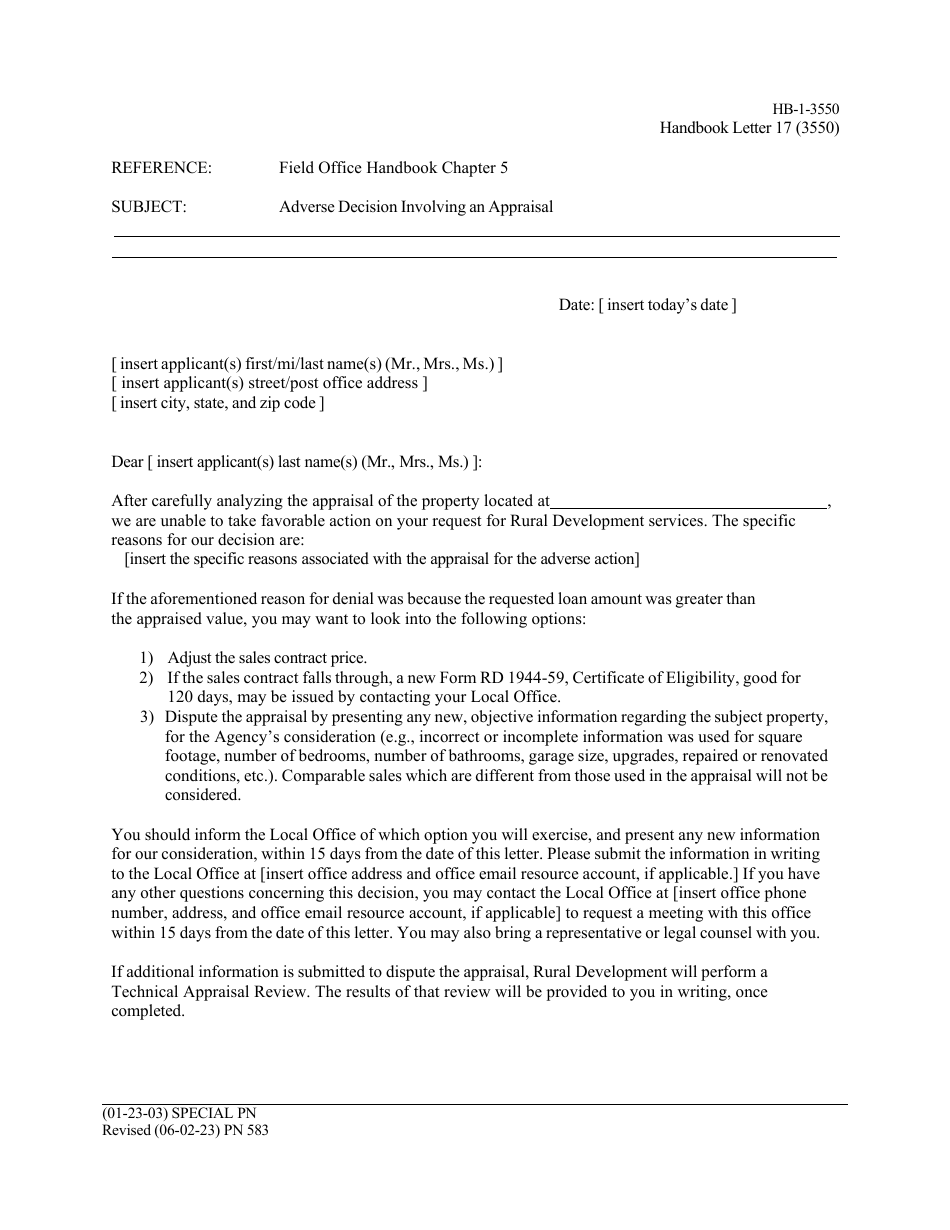 Form HB-1-3550 Appendix 3 Handbook Letters - Direct Single Family Housing Loans and Grants - Field Office Handbook, Page 22