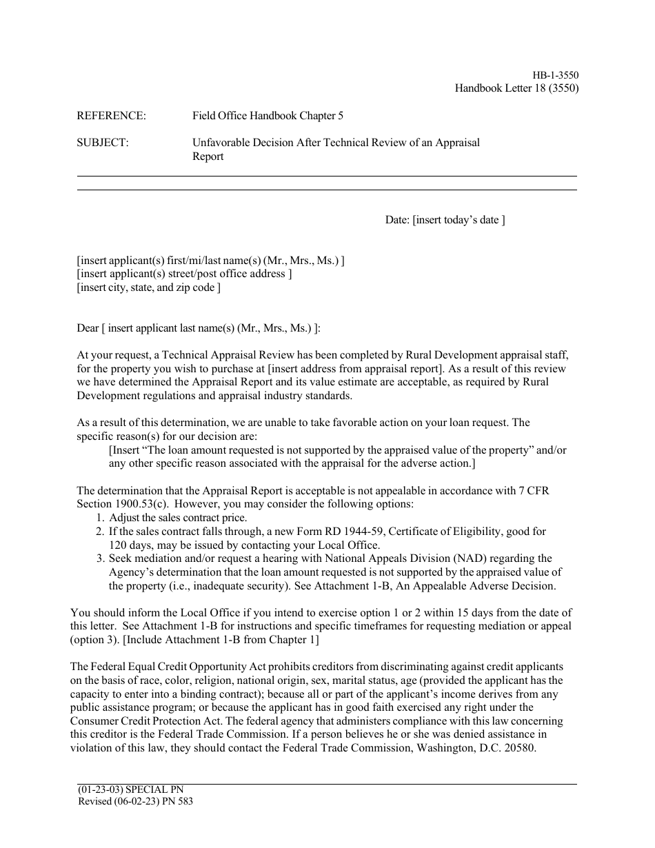 Form HB-1-3550 Appendix 3 Handbook Letters - Direct Single Family Housing Loans and Grants - Field Office Handbook, Page 24