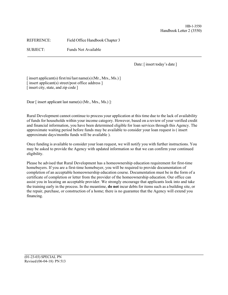 Form HB-1-3550 Appendix 3 Handbook Letters - Direct Single Family Housing Loans and Grants - Field Office Handbook, Page 4