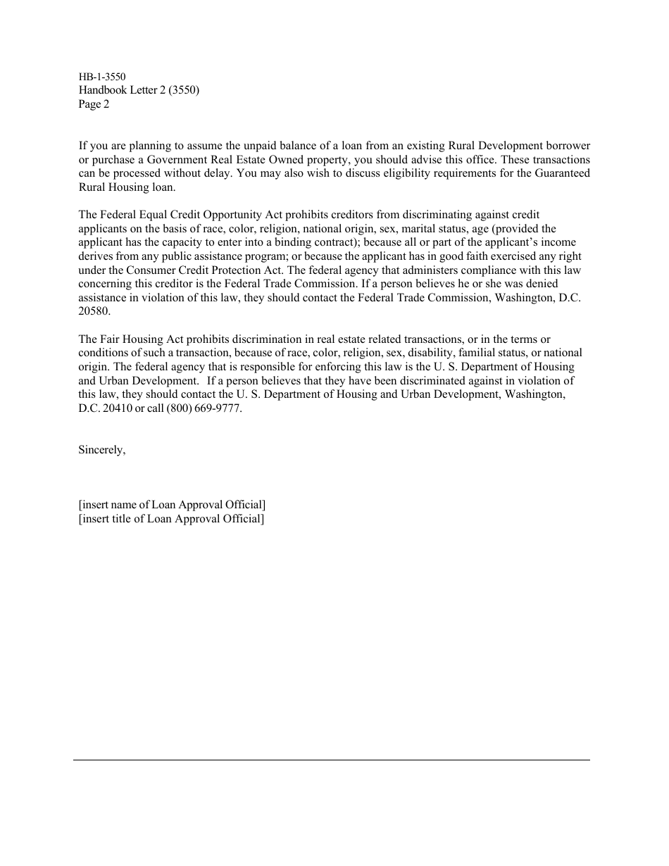 Form HB-1-3550 Appendix 3 Handbook Letters - Direct Single Family Housing Loans and Grants - Field Office Handbook, Page 5