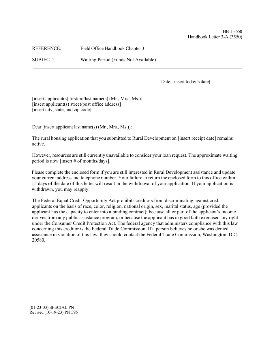 Form HB-1-3550 Appendix 3 Handbook Letters - Direct Single Family Housing Loans and Grants - Field Office Handbook, Page 6