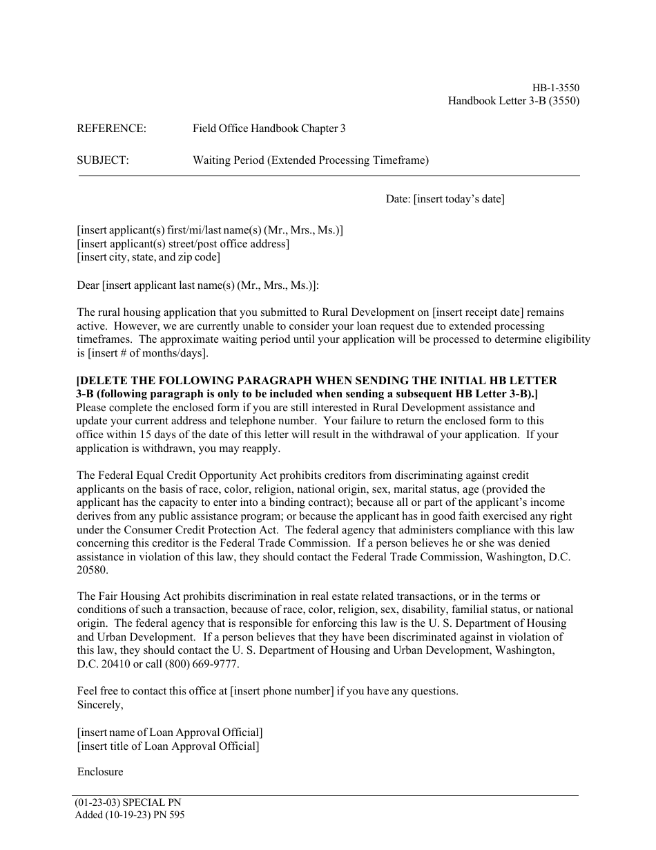 Form HB-1-3550 Appendix 3 Handbook Letters - Direct Single Family Housing Loans and Grants - Field Office Handbook, Page 9