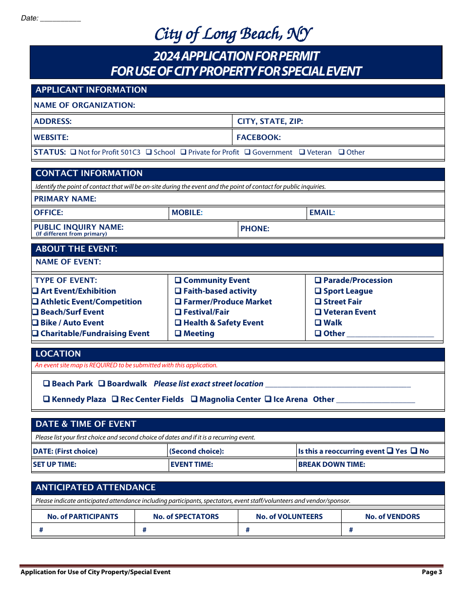 Application Packet for Permit for Use of City Property for Special Event - City of Long Beach, New York, Page 3