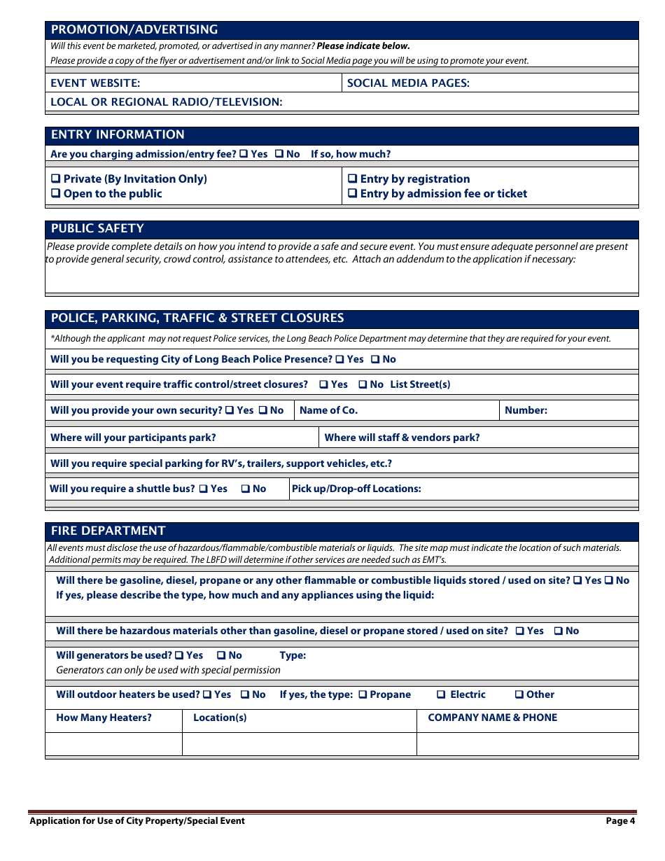 Application Packet for Permit for Use of City Property for Special Event - City of Long Beach, New York, Page 4