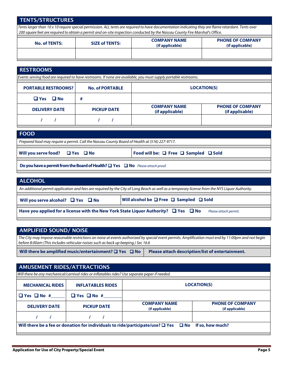 Application Packet for Permit for Use of City Property for Special Event - City of Long Beach, New York, Page 5