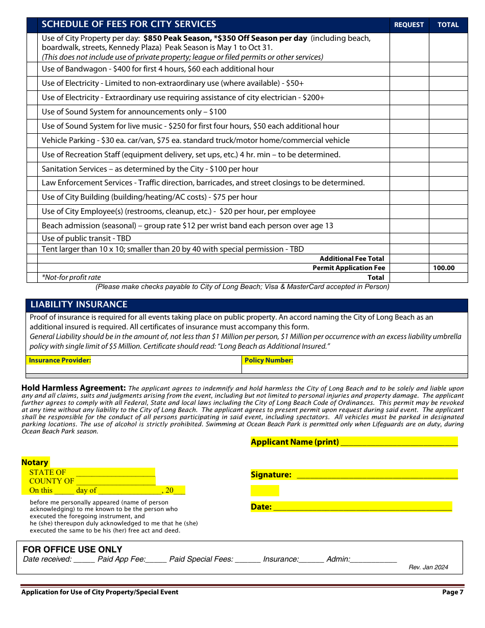 Application Packet for Permit for Use of City Property for Special Event - City of Long Beach, New York, Page 7