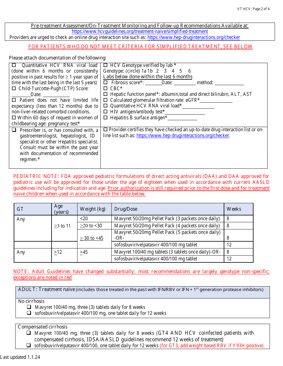 Hepatitis C Treatment Prior Authorization Request Form - Vermont, Page 2