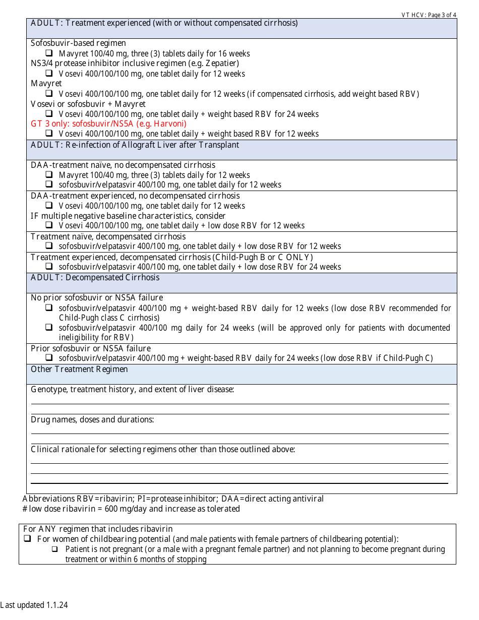 Hepatitis C Treatment Prior Authorization Request Form - Vermont, Page 3
