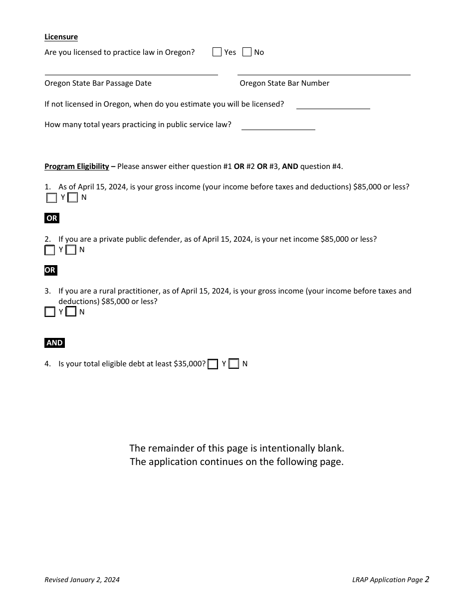 Application - Loan Repayment Assistance Program (Lrap) - Oregon, Page 2