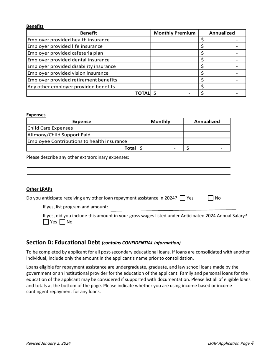 Application - Loan Repayment Assistance Program (Lrap) - Oregon, Page 4