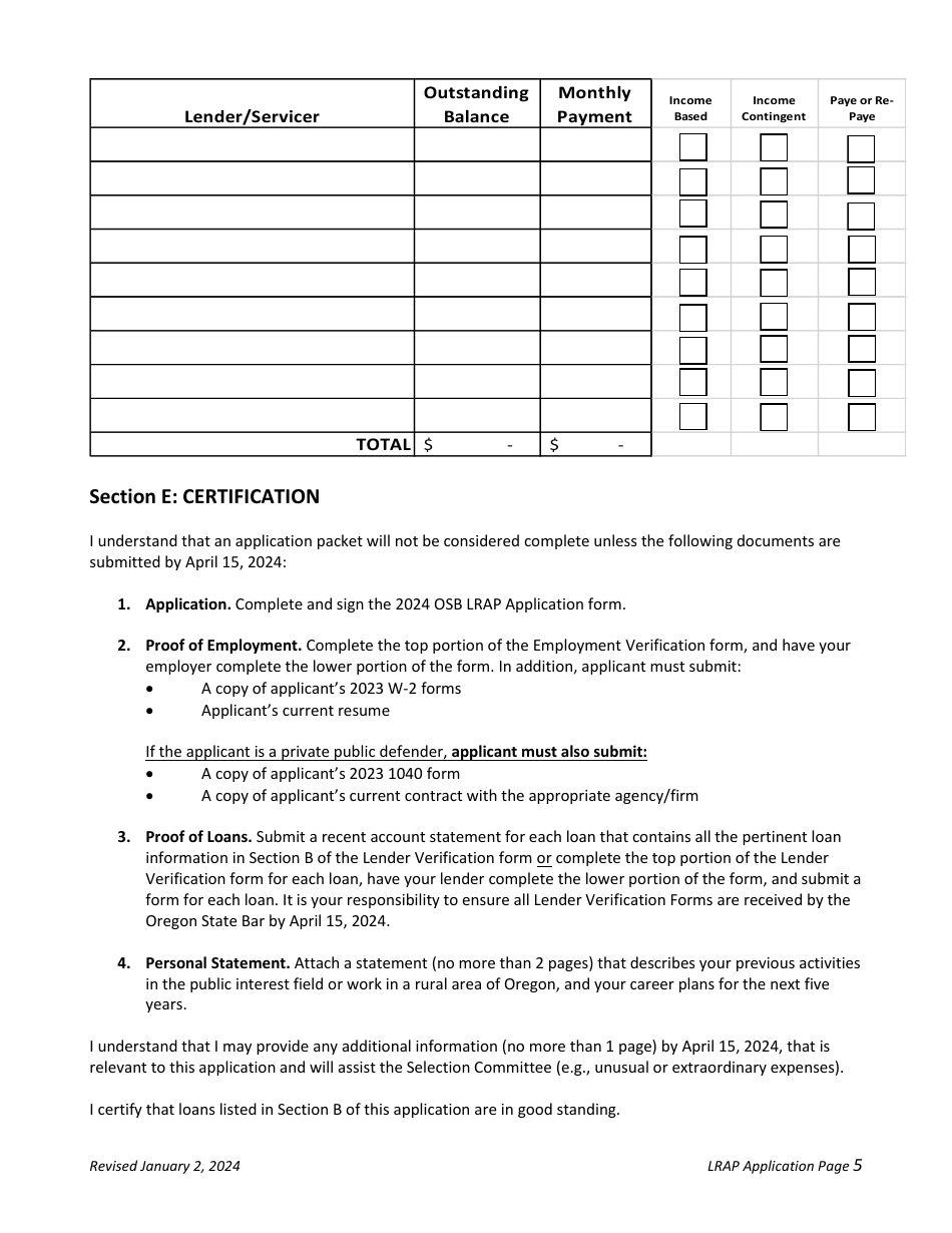 Application - Loan Repayment Assistance Program (Lrap) - Oregon, Page 5