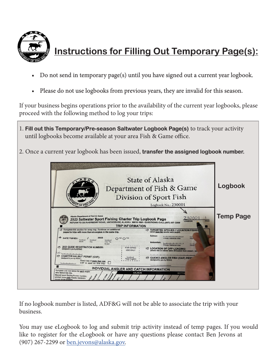 Form 11-540 Saltwater Sport Fishing Charter Trip Logbook Page - Alaska, Page 1