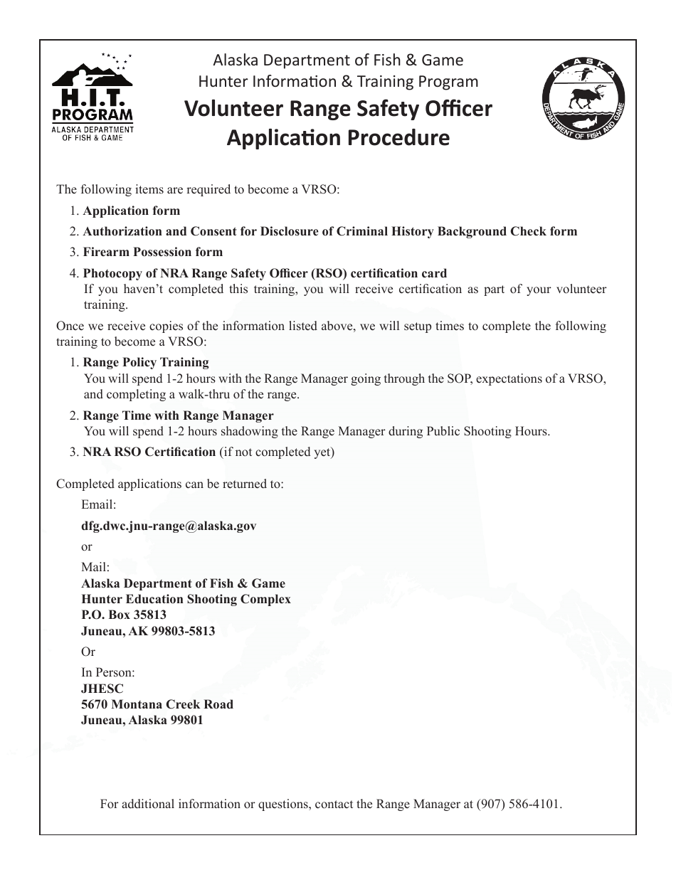 Volunteer Range Safety Officer Application Form - Hunter Information  Training Program - Alaska, Page 2