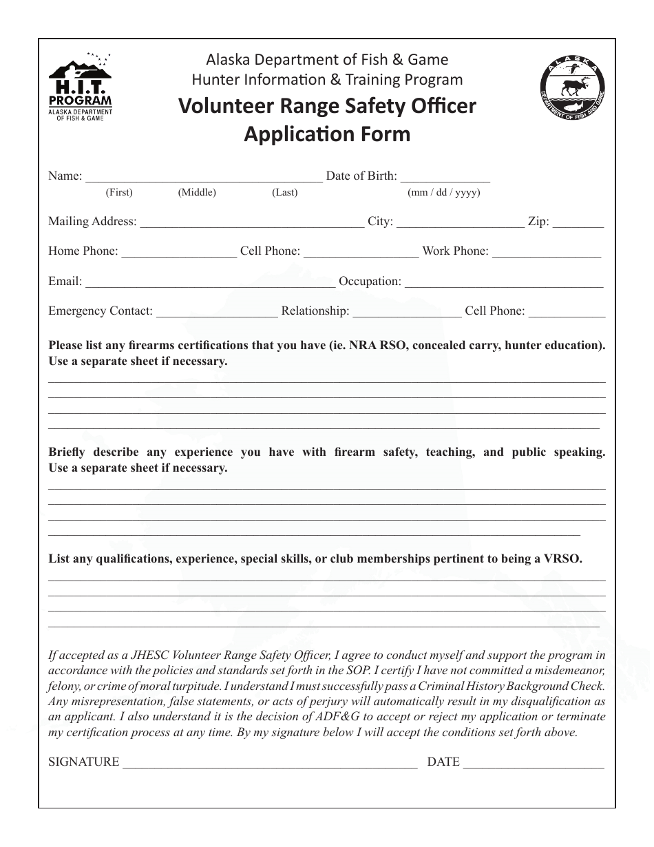 Volunteer Range Safety Officer Application Form - Hunter Information  Training Program - Alaska, Page 3