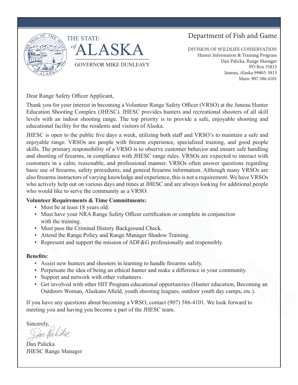 Hunter Information Program Alaska Volunteer Range Safety Officer Application Form - Hunter ...