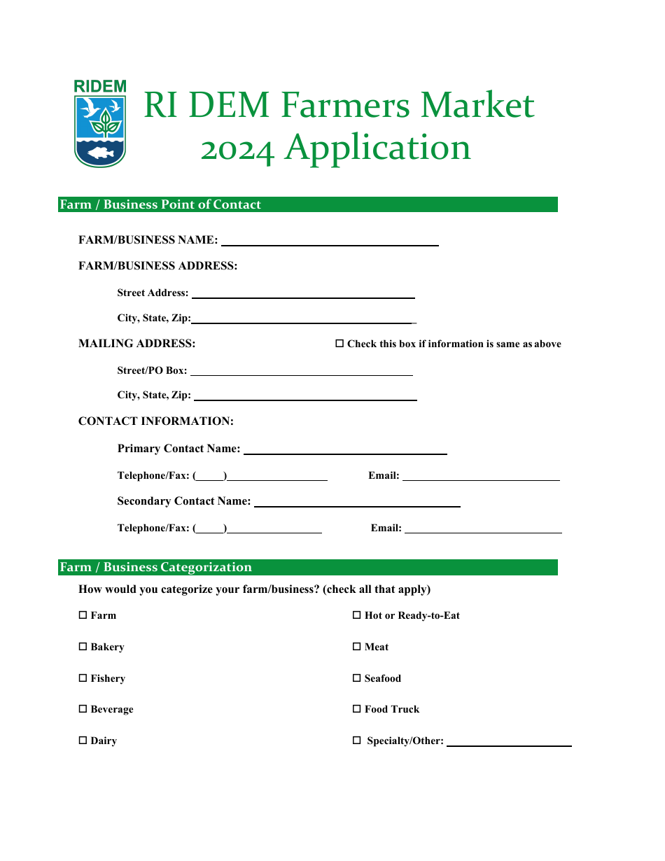 Ri Dem Farmers Market Application - Rhode Island, Page 1