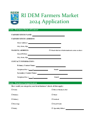 Document preview: Ri Dem Farmers Market Application - Rhode Island, 2024