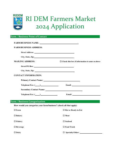 Ri Dem Farmers Market Application - Rhode Island Download Pdf