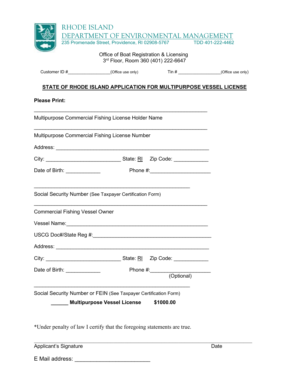 State of Rhode Island Application for Multipurpose Vessel License - Rhode Island, Page 2