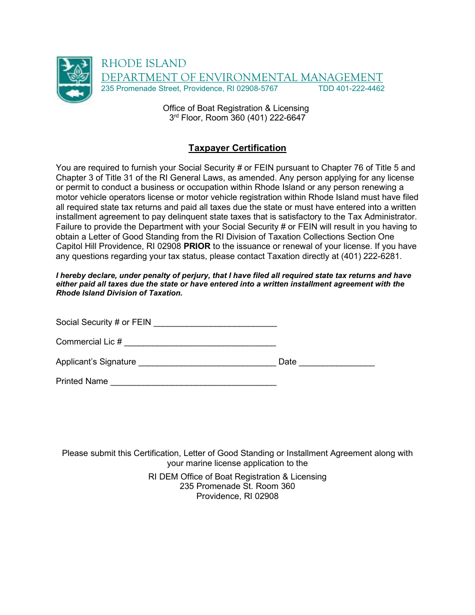 State of Rhode Island Application for Multipurpose Vessel License - Rhode Island, Page 3
